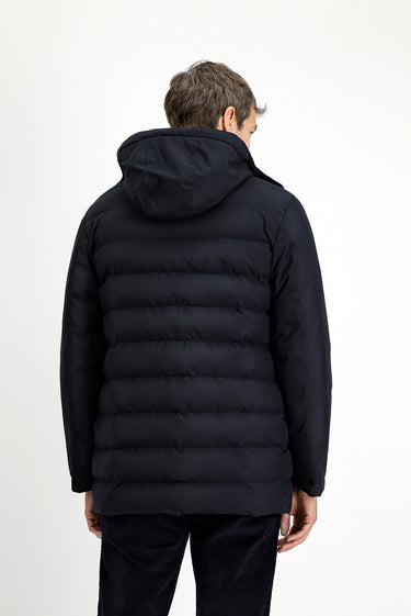 Koyu Lacivert Slim Fit Dar Kesim Kapüşonlu Spor Şişme Mont