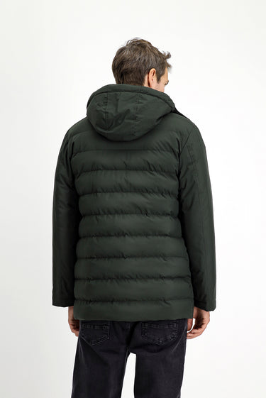 Orta Haki Slim Fit Dar Kesim Kapüşonlu Spor Şişme Mont