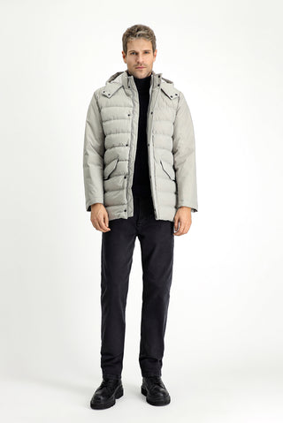 Taş Slim Fit Dar Kesim Kapüşonlu Cepli Fermuarlı Rüzgar Geçirmez Spor Şişme Mont