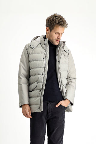 Taş Slim Fit Dar Kesim Kapüşonlu Cepli Fermuarlı Rüzgar Geçirmez Spor Şişme Mont