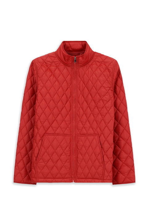 Coral Red Stand Collar Pocketed Zippered Windproof Quilted Sport Jacket