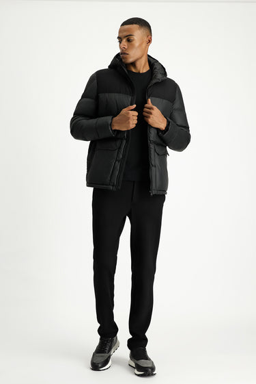 Siyah Slim Fit Dar Kesim Kapüşonlu Spor Şişme Mont