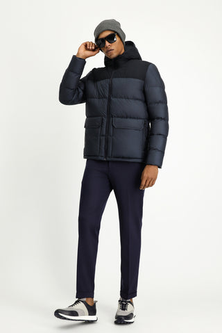 Koyu Lacivert Slim Fit Dar Kesim Kapüşonlu Spor Şişme Mont