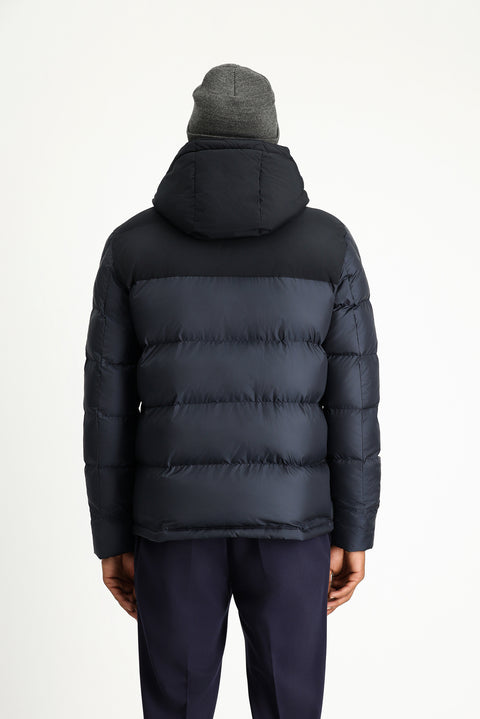 Koyu Lacivert Slim Fit Dar Kesim Kapüşonlu Spor Şişme Mont
