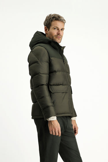 Orta Haki Slim Fit Dar Kesim Kapüşonlu Spor Şişme Mont