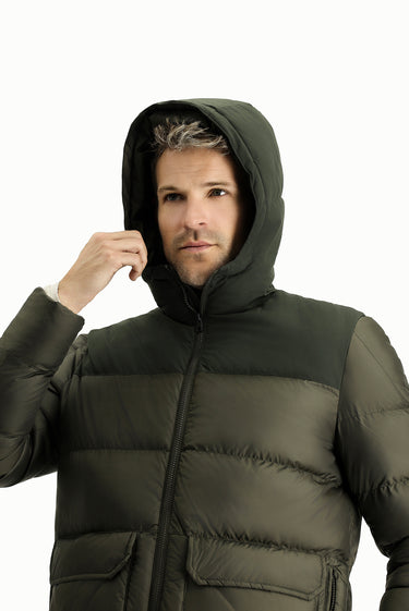 Orta Haki Slim Fit Dar Kesim Kapüşonlu Spor Şişme Mont