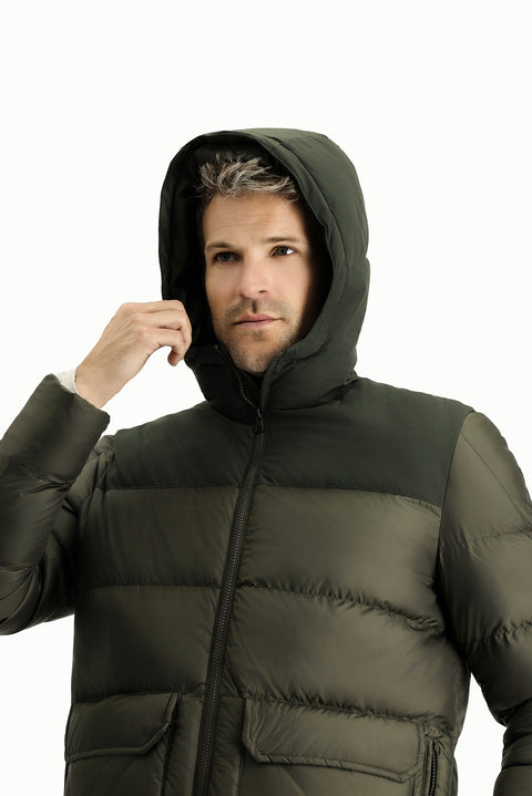 Orta Haki Slim Fit Dar Kesim Kapüşonlu Spor Şişme Mont