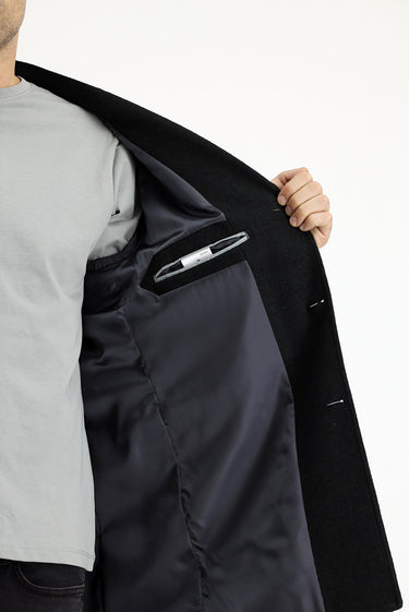 Koyu Antrasit Yünlü Klasik Kaban