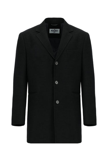 Koyu Antrasit Yünlü Klasik Kaban