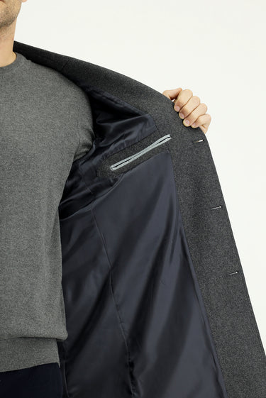 Koyu Antrasit Yünlü Klasik Kaban