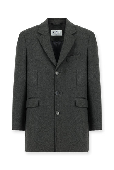 Koyu Antrasit Yünlü Klasik Kaban