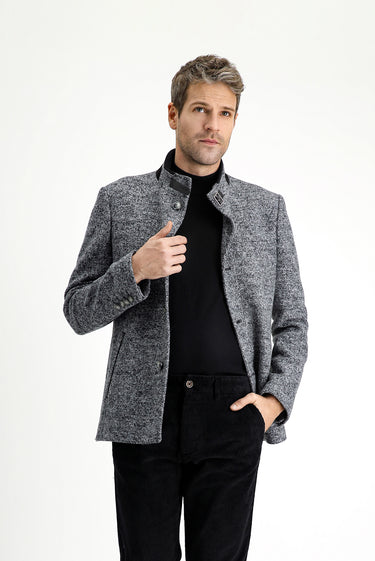 Orta Gri Yünlü Klasik Kaban