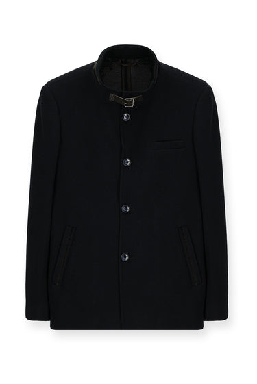 Siyah Lacivert Yünlü Klasik Kaban