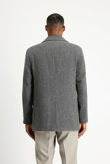 Koyu Antrasit Desenli Yünlü Kruvaze Kaban