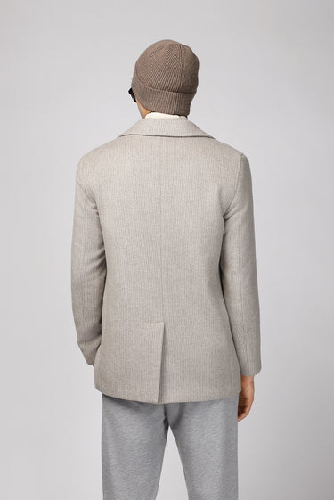 Orta Gri Yünlü Desenli Kruvaze Kaban