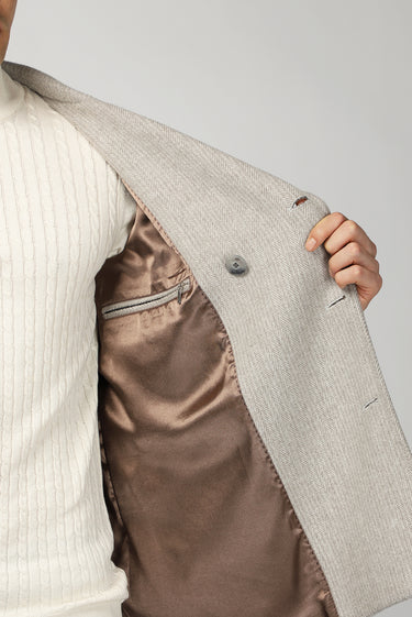 Orta Gri Yünlü Desenli Kruvaze Kaban