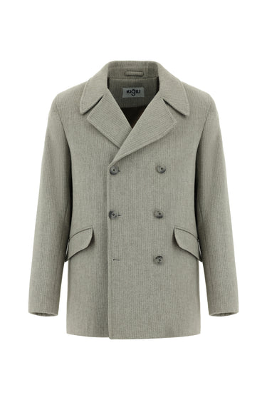 Orta Gri Yünlü Desenli Kruvaze Kaban