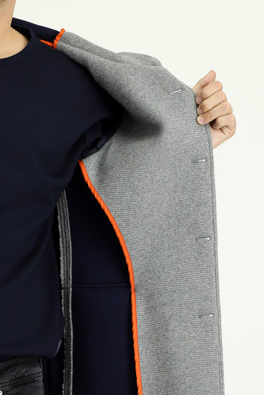 Orta Gri Yünlü Kapüşonlu İtalyan Kaban