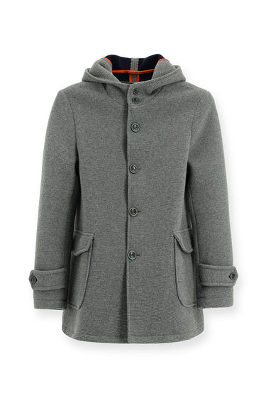 Orta Gri Yünlü Kapüşonlu İtalyan Kaban