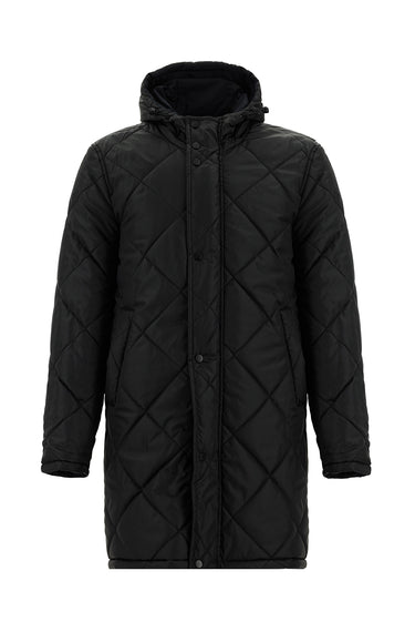 Koyu Lacivert Kapüşonlu Çift Taraflı Şişme Spor Kaban