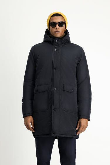 Koyu Lacivert Kapüşonlu Çift Taraflı Şişme Spor Kaban