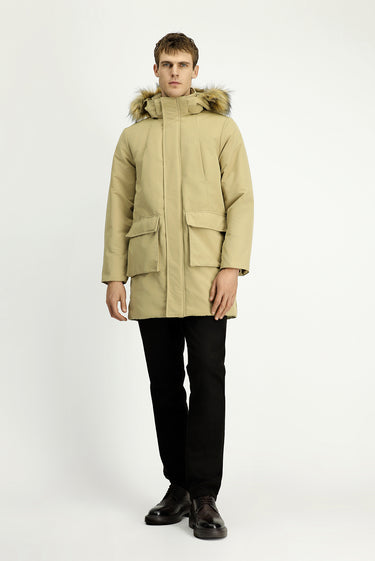 Orta Bej Regular Fit Düz Bonded Kaban