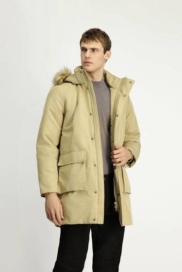 Orta Bej Regular Fit Düz Bonded Kaban