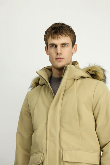 Orta Bej Regular Fit Düz Bonded Kaban