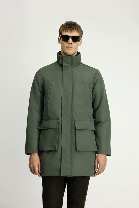 Medium Khaki Hooded Fur-Lined Sport Puffer Jacket