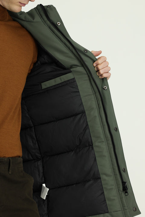 Medium Khaki Hooded Fur-Lined Sport Puffer Jacket