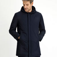 Koyu Lacivert Slim Fit Dar Kesim Kapüşonlu Spor Şişme Kaban
