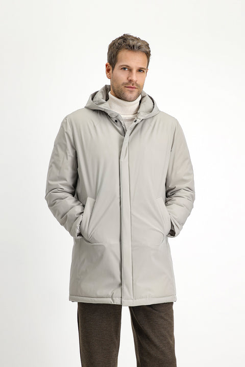 Orta Vizon Slim Fit Dar Kesim Kapüşonlu Spor Şişme Kaban