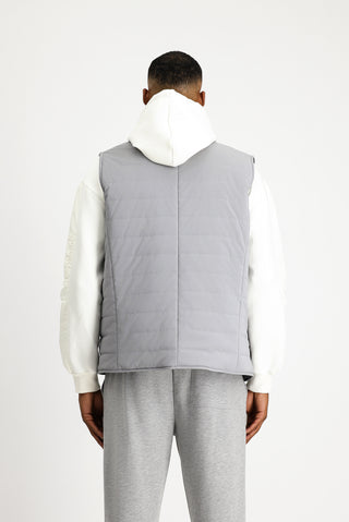 Orta Gri Slim Fit Dar Kesim Dik Yaka Çıtçıtlı Cepli Spor Kapitone Yelek