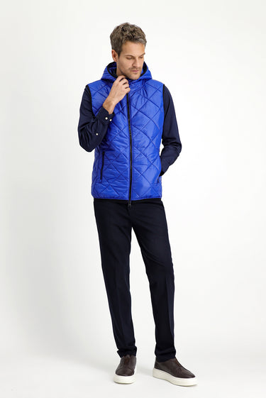 Saks Mavi Kapüşonlu Kapitone Spor Yelek