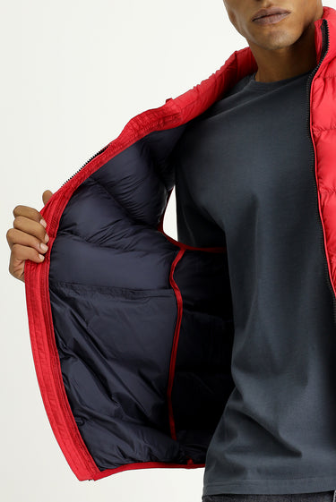 Koyu Kırmızı Kapitone Çantalı Spor Şişme Yelek