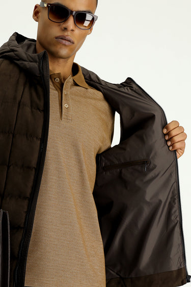 Orta Kahve Slim Fit Dar Kesim Kapüşonlu Spor Yelek