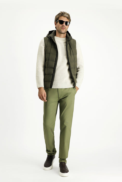Orta Haki Slim Fit Dar Kesim Kapüşonlu Spor Yelek