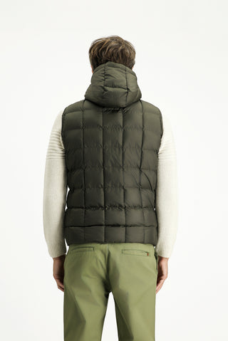 Orta Haki Slim Fit Dar Kesim Kapüşonlu Spor Yelek