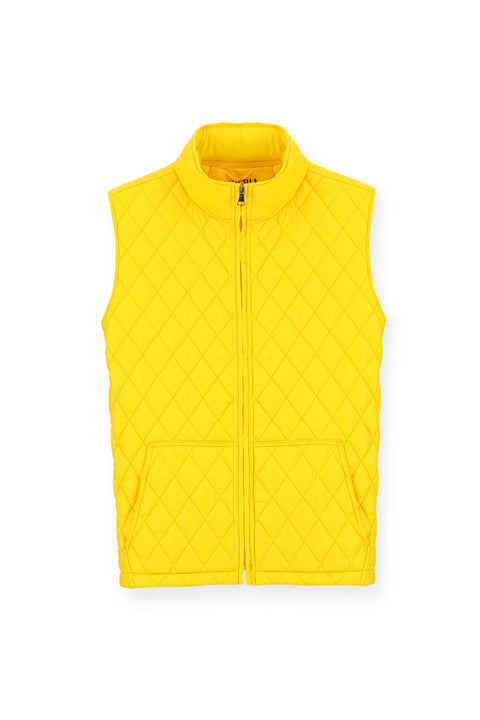 Yellow Stand-Up Collar Quilted Sports Vest with Pockets and Zipper