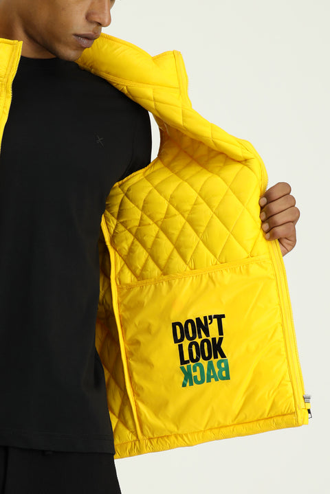 Yellow Stand-Up Collar Quilted Sports Vest with Pockets and Zipper