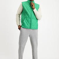 Dark Green Stand-Up Collar Quilted Sports Vest with Pockets and Zipper