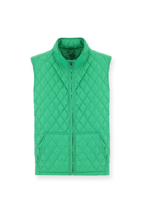 Dark Green Stand-Up Collar Quilted Sports Vest with Pockets and Zipper