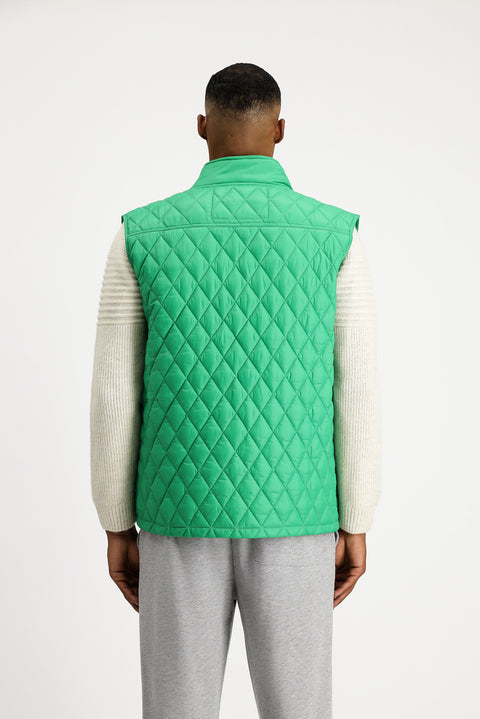 Dark Green Stand-Up Collar Quilted Sports Vest with Pockets and Zipper