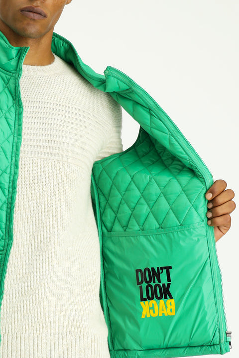 Dark Green Stand-Up Collar Quilted Sports Vest with Pockets and Zipper