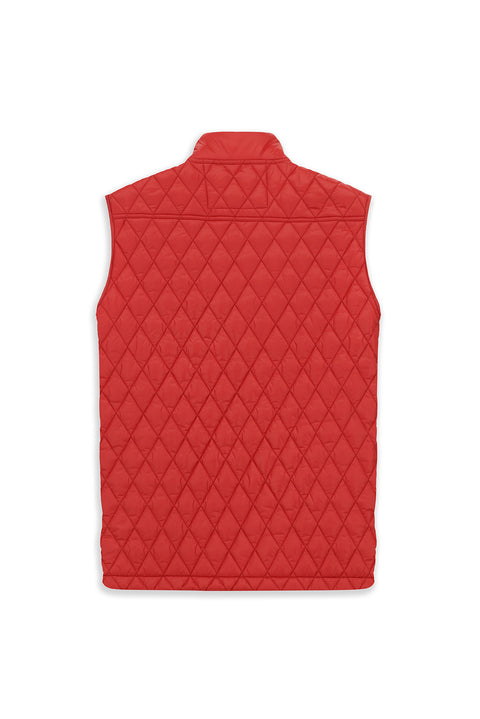 Coral Red Stand Collar Quilted Sports Vest with Pockets and Zipper