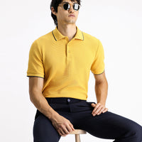 Koyu Sarı Regular Fit Desenli Likralı Polo Yaka Tişört