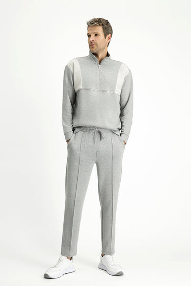 Orta Gri Melanj Regular Fit Desenli Pamuklu Sweatpant / Eşofman Altı