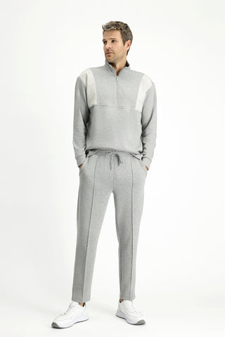 Orta Gri Melanj 6 Drop Regular Fit Standart Kesim Desenli Pamuklu Likralı Esnek Cepli Sweatpant / Eşofman Altı