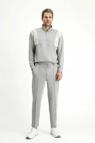 Orta Gri Melanj 6 Drop Regular Fit Standart Kesim Desenli Pamuklu Likralı Esnek Cepli Sweatpant / Eşofman Altı