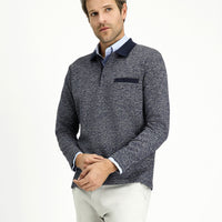 Açık Lacivert Polo Yaka Regular Fit Pamuklu Sweatshirt